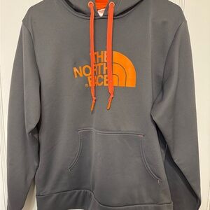 The North Face Men's Gray Hoodie with Orange Accents Medium